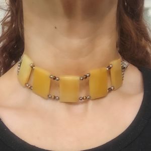 Vintage Celtic Yellow Agate & Sterling Silver Choker Necklace